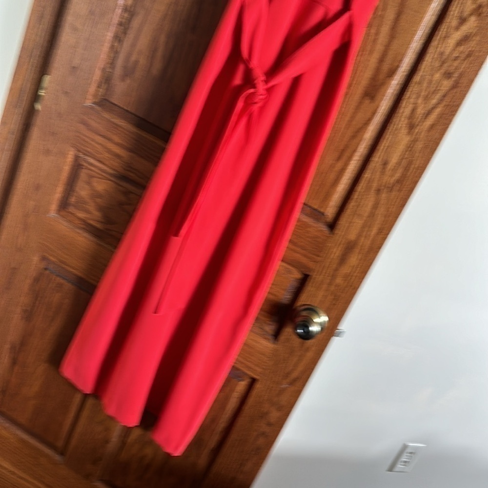 CeCe sleeveless wide leg red back zip stunning lined ruffle belted jumpsuit 4 - Picture 7 of 12